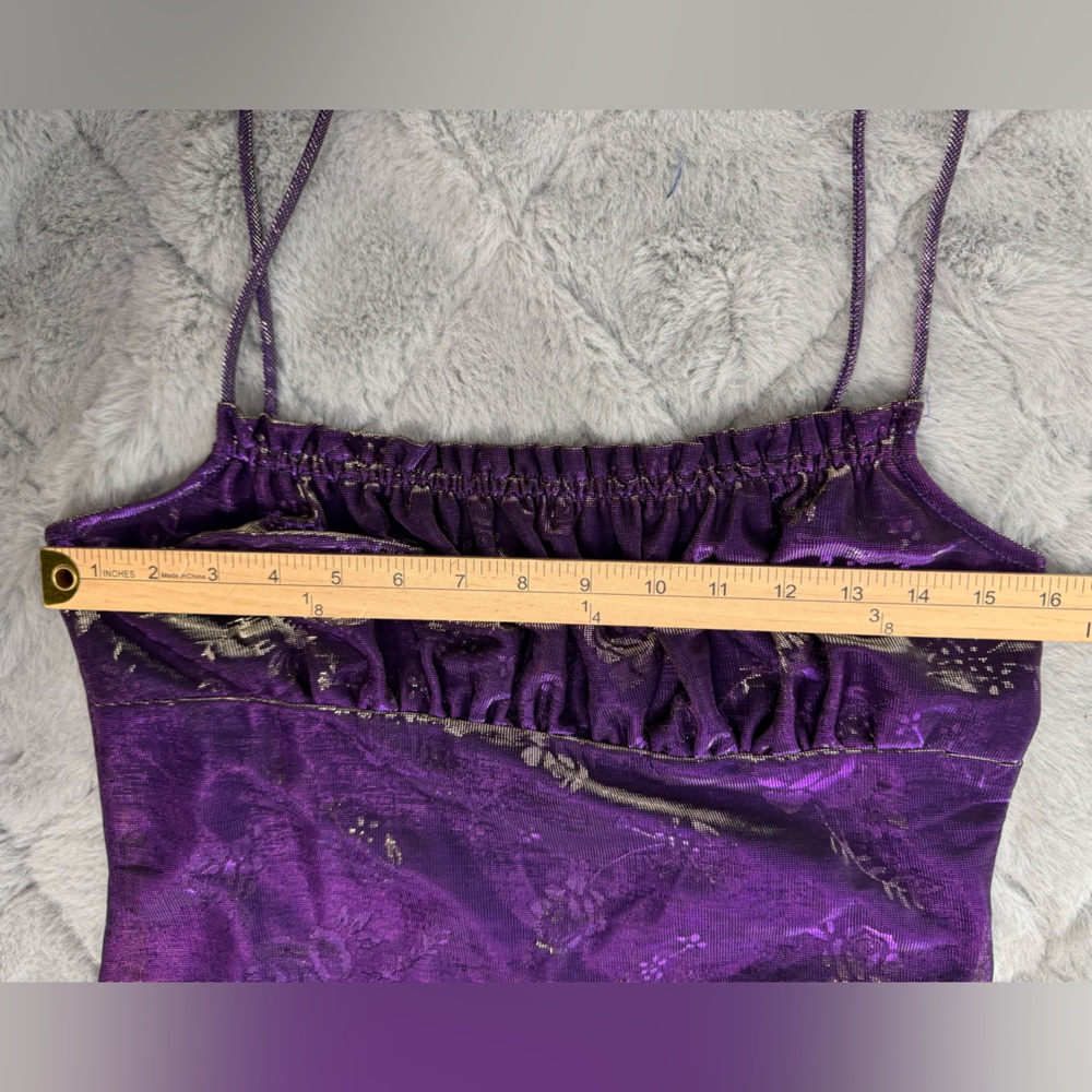 Vintage Purple Holographic Mesh Floral Midi Dress Y2K Size Large - Picture 7 of 11